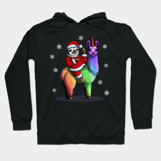 Santa Sloth Riding Llama Unicorn Hoodie